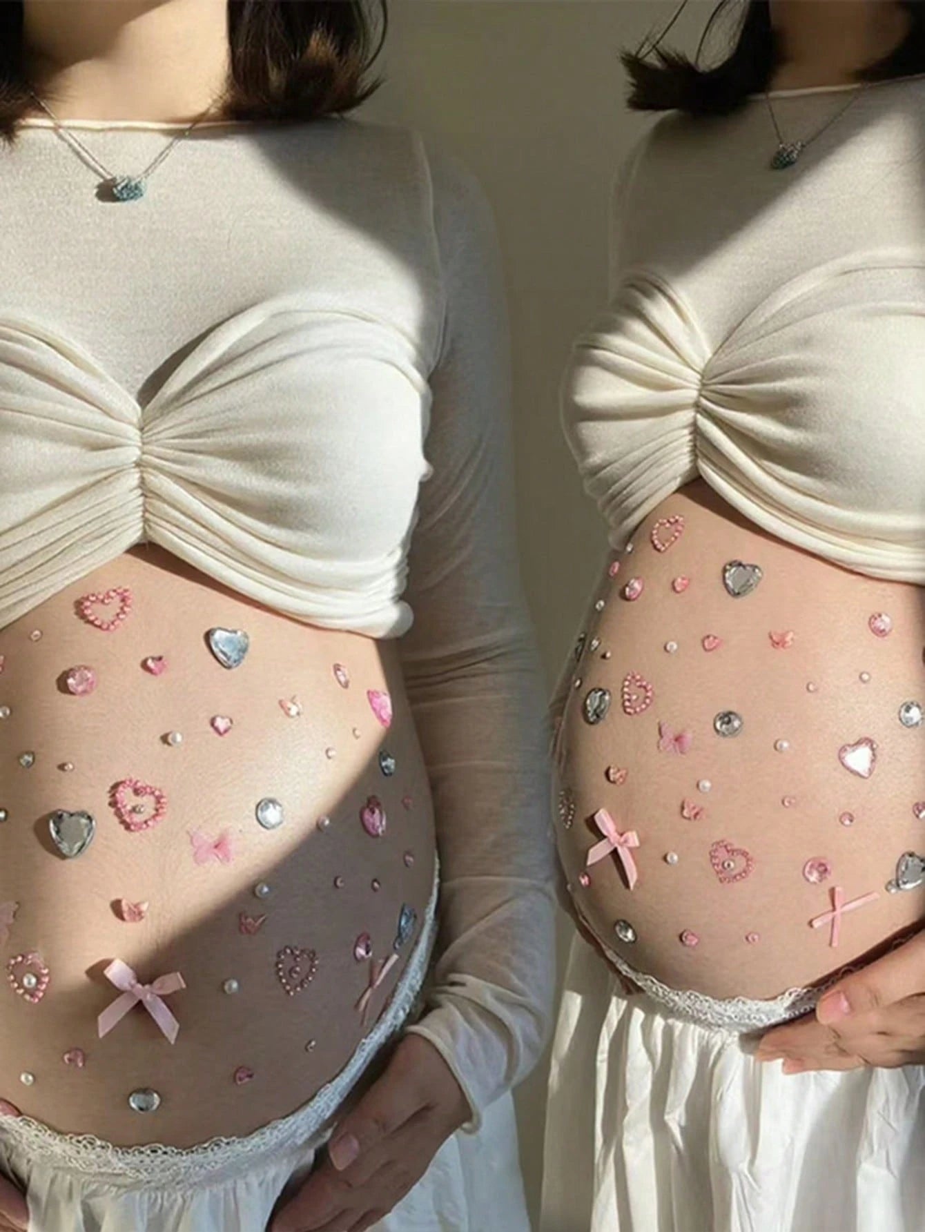 3D Sweet Style Rhinestone Bow Belly Sticker, Pregnancy Photo Prop, Glitter Body Sticker For Expectant Mothers, Baby Shower And Gender Reveal Party