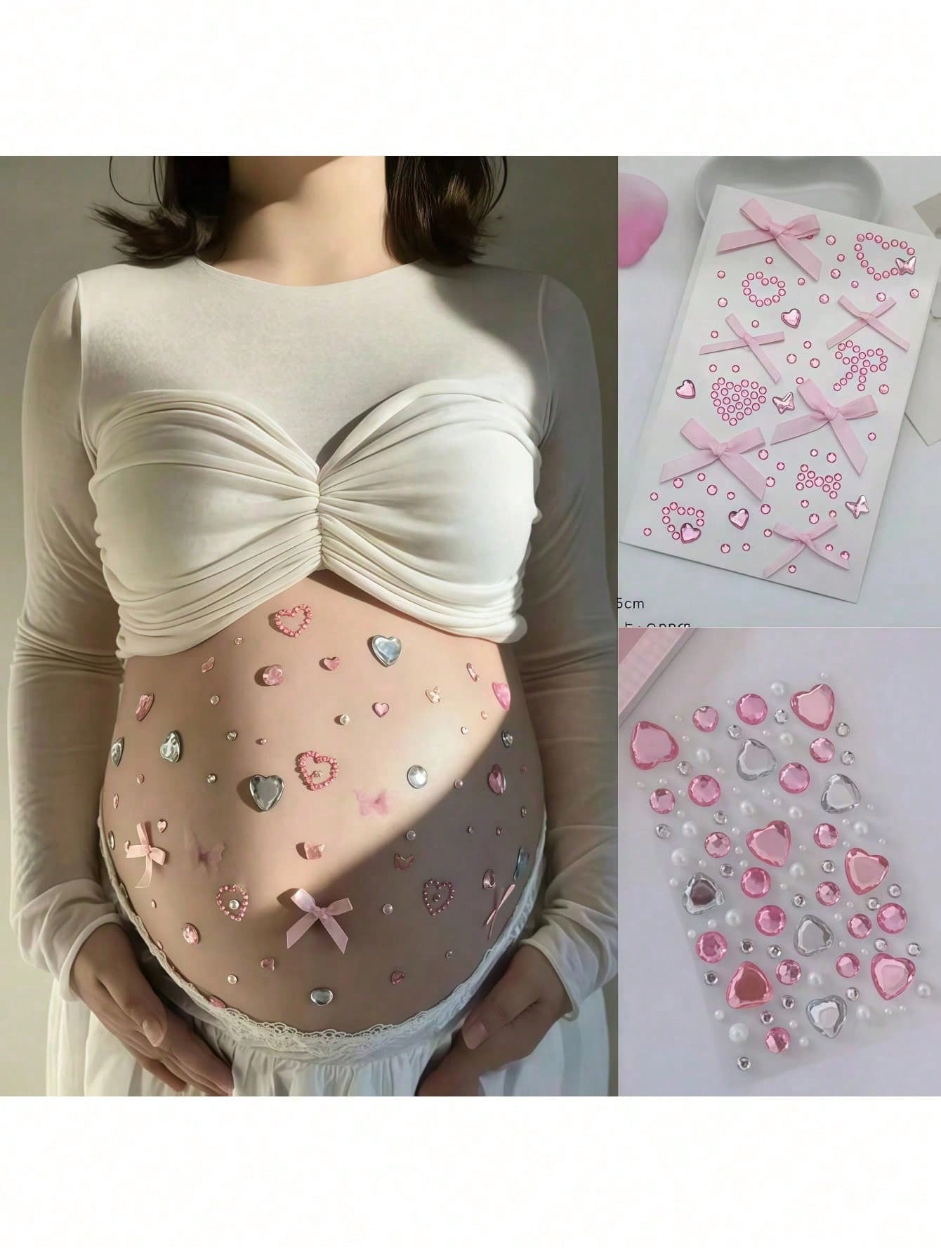 3D Sweet Style Rhinestone Bow Belly Sticker, Pregnancy Photo Prop, Glitter Body Sticker For Expectant Mothers, Baby Shower And Gender Reveal Party