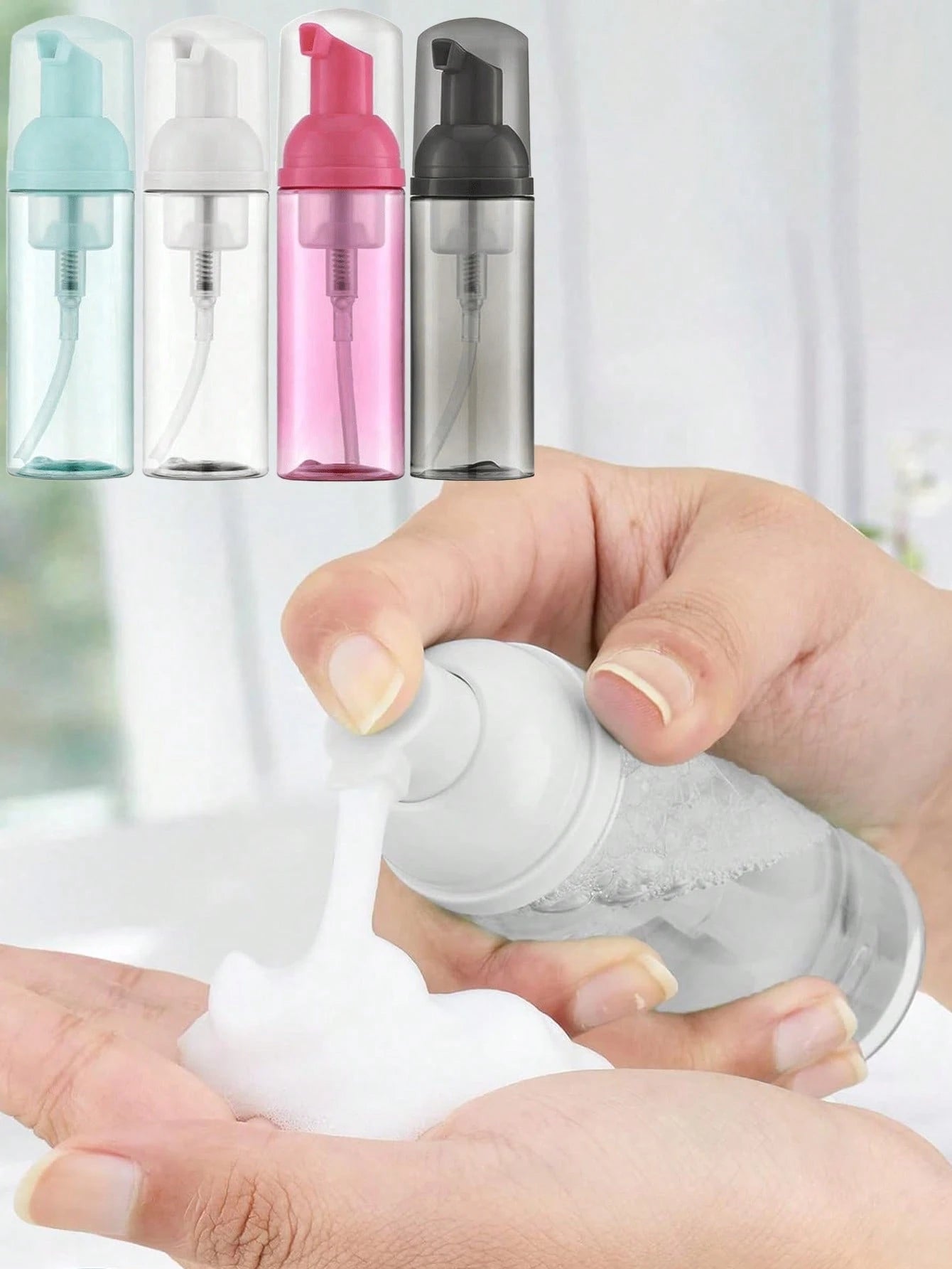 3pcs (60 Ml, 2oz) Travel Foam Pump Bottle- Clear Plastic Container, Refillable, With Dispenser Pump For Face Wash, Eyelash Shampoo And Skincare, Portable Foam Machine, Travel Accessories