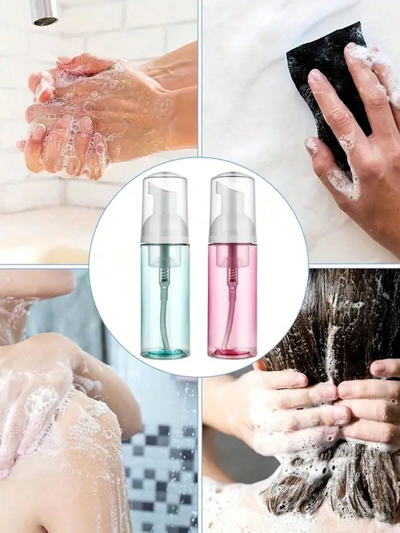 3pcs (60 Ml, 2oz) Travel Foam Pump Bottle- Clear Plastic Container, Refillable, With Dispenser Pump For Face Wash, Eyelash Shampoo And Skincare, Portable Foam Machine, Travel Accessories