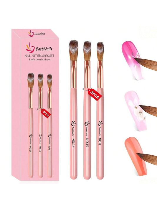 3pcs Acrylic Nail Brush Set, Size 8/10/14, Professional Nail Brushes For Acrylic Powder Application, Nail Extension And 3D Nail Carving, Suitable For DIY Home Manicure And Salon Nail Tools