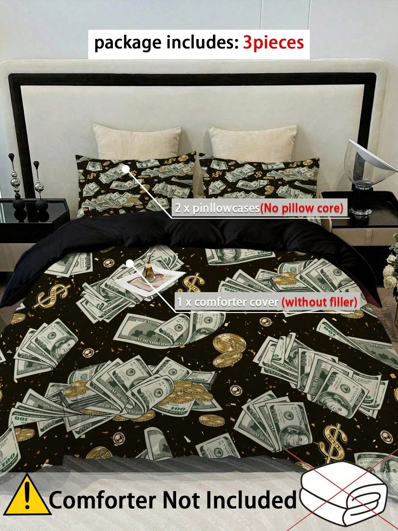 3pcs Bedding Set, Floral Print Polyester Bedding Set, Suitable For Bedroom, Guest Room (1*Duvet Cover + 2*Pillowcases, Comforter Not Included)