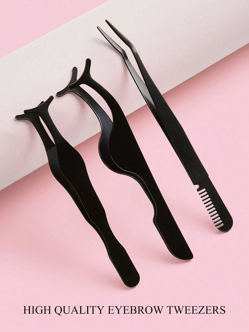 3pcs Black Seahorse Clip + Gourd Clip + Comb Clip, False Eyelash Application Tweezer Set, Precise Grip Easy To Use, Effortless Application Of False Eyelashes, Makeup Tool, Home Essential, Travel Porta