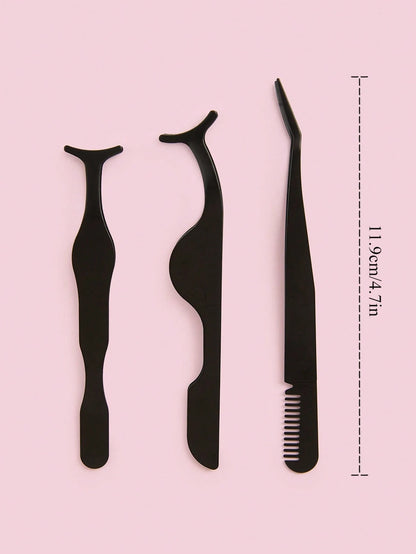 3pcs Black Seahorse Clip + Gourd Clip + Comb Clip, False Eyelash Application Tweezer Set, Precise Grip Easy To Use, Effortless Application Of False Eyelashes, Makeup Tool, Home Essential, Travel Porta