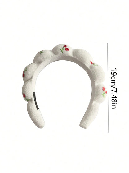 3pcs Cute Cherry Sponge Headbands, 1pc Headband, 2pcs Wristbands, Sweet Women Beauty Yoga Multifunctional Hair Accessories, Daily Wear Hair Decor