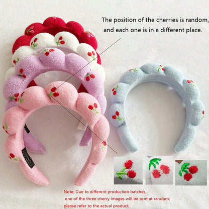 3pcs Cute Cherry Sponge Headbands, 1pc Headband, 2pcs Wristbands, Sweet Women Beauty Yoga Multifunctional Hair Accessories, Daily Wear Hair Decor
