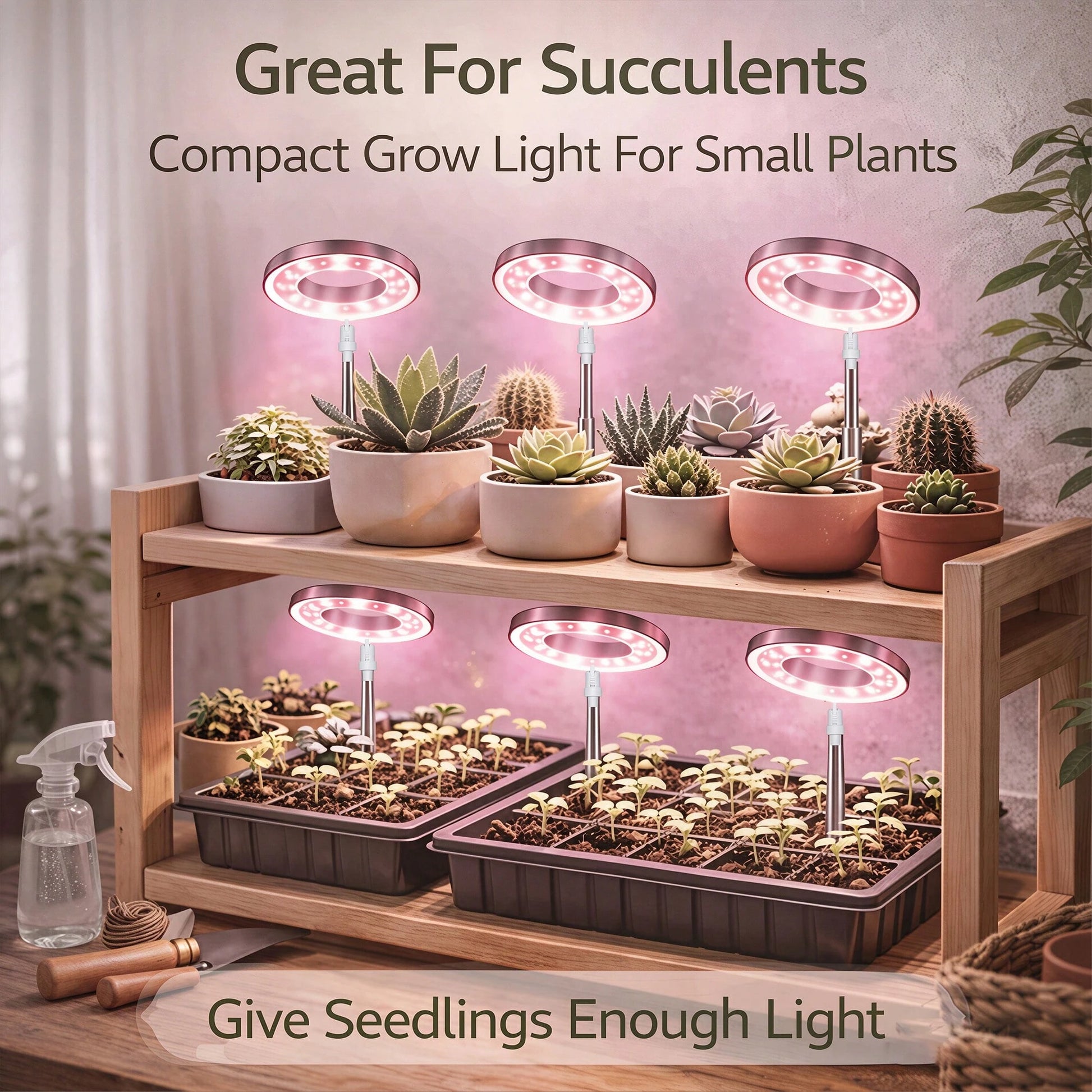 3pcs Full Spectrum Grow Lights, Adjustable Brightness And Height, With Smart Timer, Retractable Desktop Plant Lamp For Succulents, Flowers And Small Indoor Plants