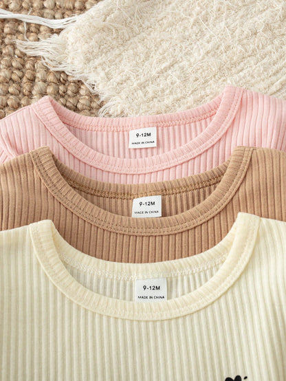 3pcs Girls Autumn Letter Print Fitted Long Sleeve T-Shirt, Sweet Casual Versatile All-Match Outfit Set