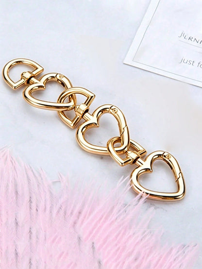 3pcs Gold Heart Spring Ring Hardware Buckle, Metal Round Buckle, Keychain Bag Buckle, Adjustable Hook, Open Ring, DIY Hardware Accessories, Car Accessories, Women's Study Supplies, Teacher Gift, Back