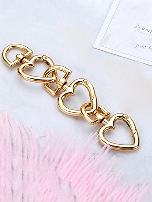 3pcs Gold Heart Spring Ring Hardware Buckle, Metal Round Buckle, Keychain Bag Buckle, Adjustable Hook, Open Ring, DIY Hardware Accessories, Car Accessories, Women's Study Supplies, Teacher Gift, Back