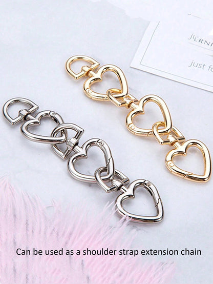 3pcs Gold Heart Spring Ring Hardware Buckle, Metal Round Buckle, Keychain Bag Buckle, Adjustable Hook, Open Ring, DIY Hardware Accessories, Car Accessories, Women's Study Supplies, Teacher Gift, Back