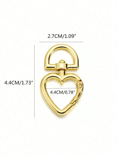 3pcs Gold Heart Spring Ring Hardware Buckle, Metal Round Buckle, Keychain Bag Buckle, Adjustable Hook, Open Ring, DIY Hardware Accessories, Car Accessories, Women's Study Supplies, Teacher Gift, Back