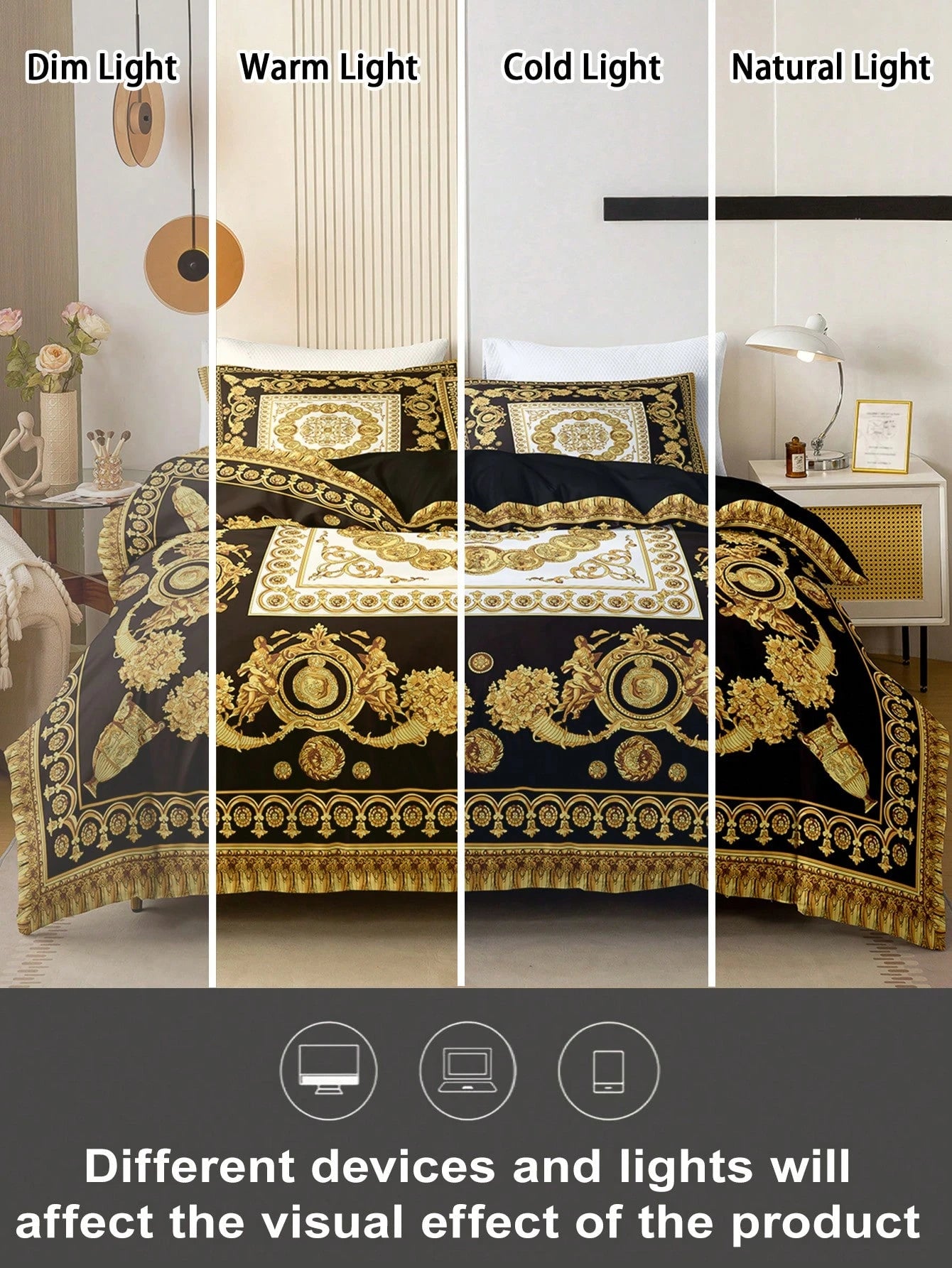3pcs Luxury Black Gold Digital Print Duvet Cover Set, Soft Skin-Friendly Breathable All-Season Bedding, Elegant Vintage Room Decor, Easy-Care Design For King Queen Full Twin, Vacation Rental Guest Roo