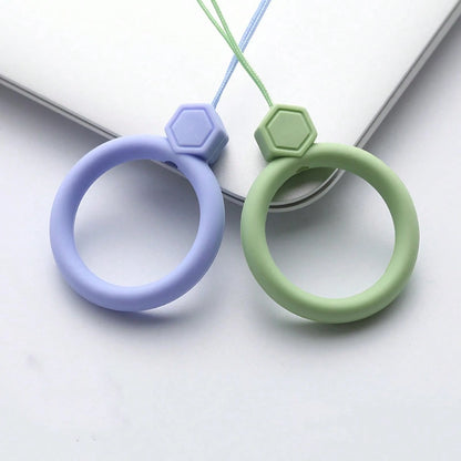 3pcs Minimalist Soft Silicone Ring Finger Straps, Creative Cartoon Gemstone Bottle Cup Hanging Accessory, Adorable Anti-Drop Silicone Lanyard For Phone, Small Fan, Keys, Waterproof And Durable