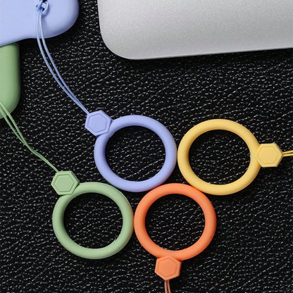 3pcs Minimalist Soft Silicone Ring Finger Straps, Creative Cartoon Gemstone Bottle Cup Hanging Accessory, Adorable Anti-Drop Silicone Lanyard For Phone, Small Fan, Keys, Waterproof And Durable