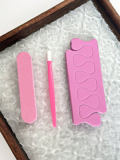 3pcs Pink Nail Polishing Strip, Nail File, Cuticle Pusher, Nail Separator, Valentine's Day New Year Holiday Nail Care Tool Kit, Nail Art Material Set