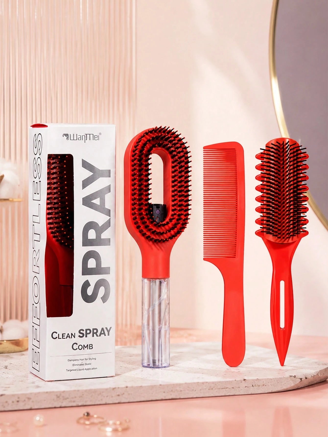 3Pcs Professional Hair Styling Tools Set, Spray Detangling Brush, Barber Hair Cutting Comb, Curly‑Defining Comb, Anti‑Static No‑Pull Hair‑Dressing Kit For Men & Women, Reusable Salon And At‑Home DIY A