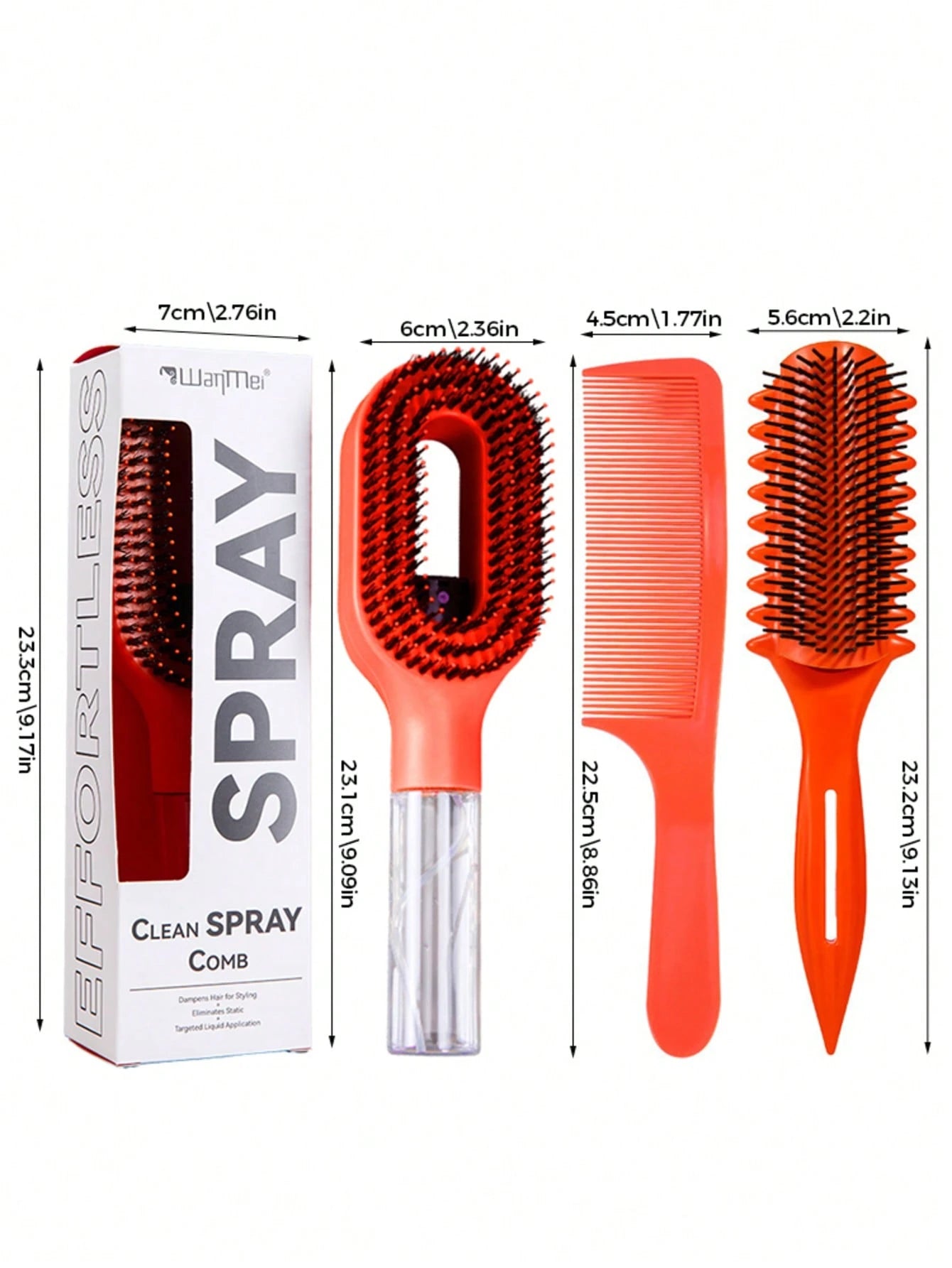 3Pcs Professional Hair Styling Tools Set, Spray Detangling Brush, Barber Hair Cutting Comb, Curly‑Defining Comb, Anti‑Static No‑Pull Hair‑Dressing Kit For Men & Women, Reusable Salon And At‑Home DIY A