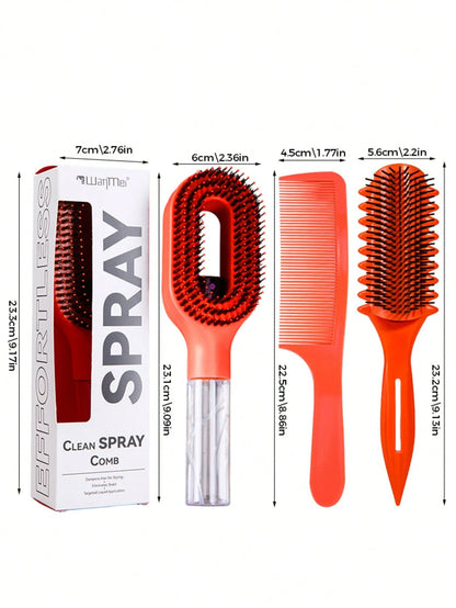 3Pcs Professional Hair Styling Tools Set, Spray Detangling Brush, Barber Hair Cutting Comb, Curly‑Defining Comb, Anti‑Static No‑Pull Hair‑Dressing Kit For Men & Women, Reusable Salon And At‑Home DIY A
