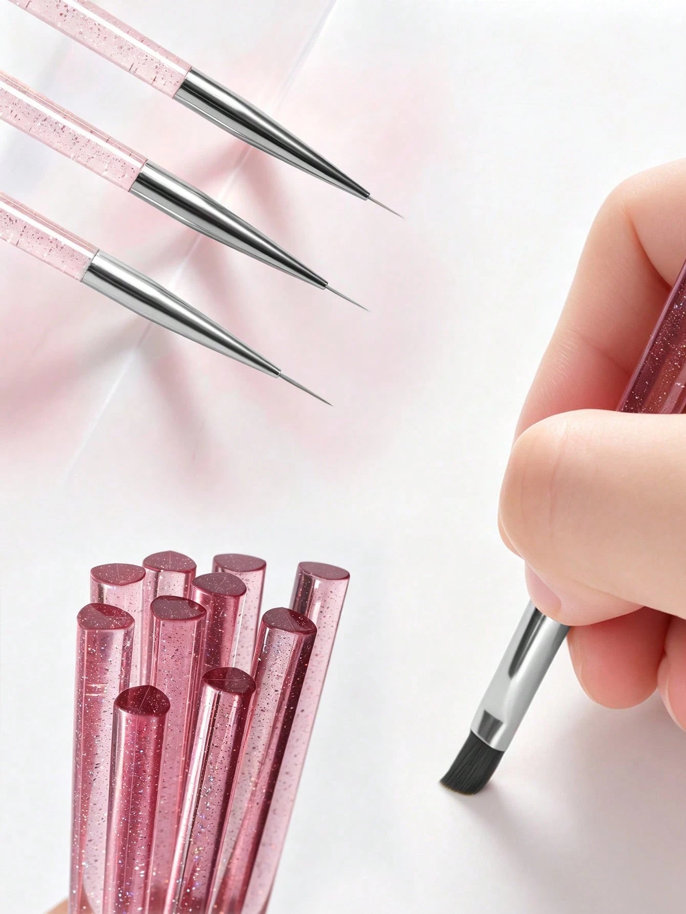 3PCS Professional Nail Detail Painting Brushes Glitter Acrylic Handle Manicure Tools