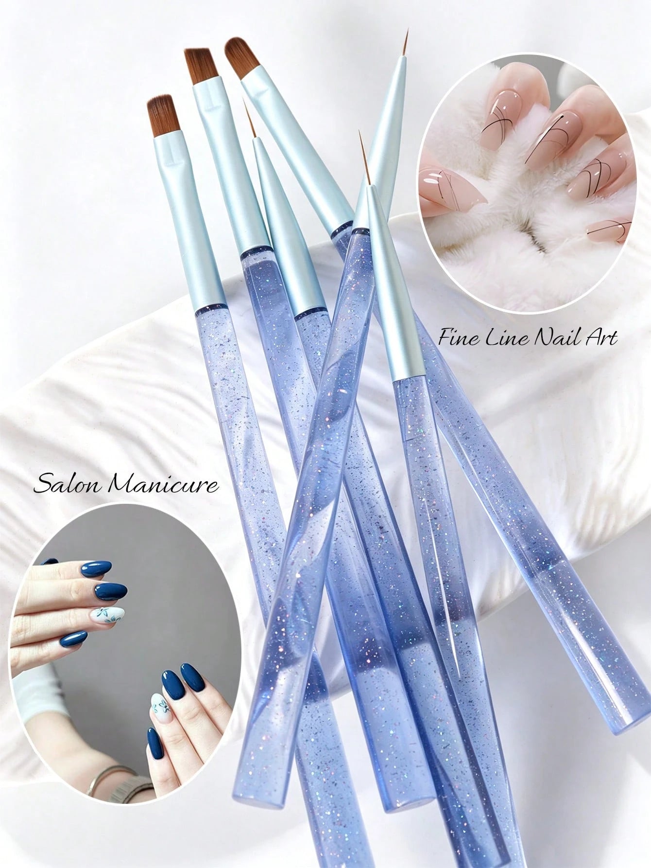 3PCS Professional Nail Detail Painting Brushes Glitter Acrylic Handle Manicure Tools