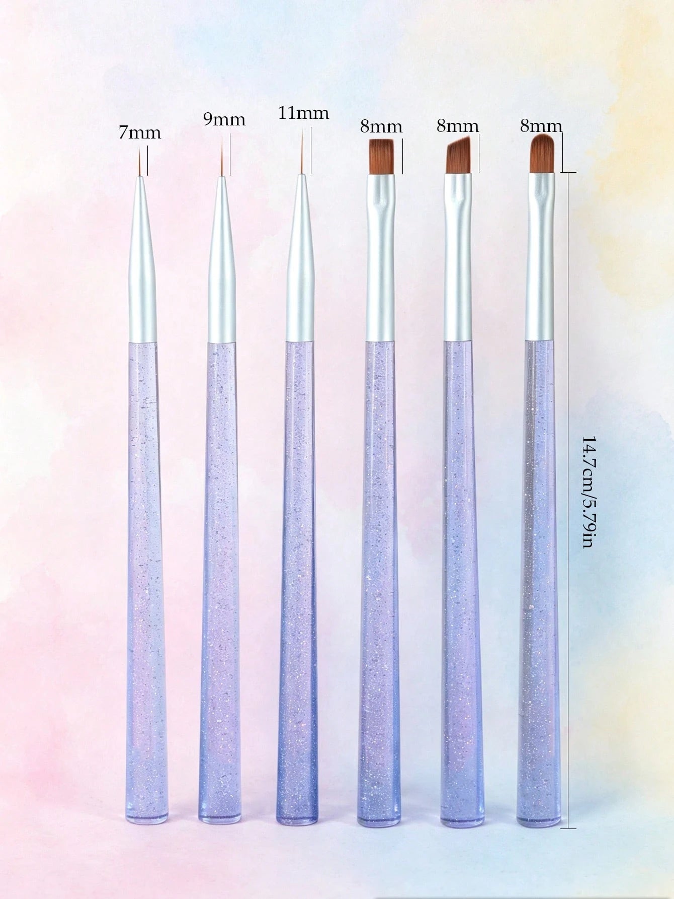 3PCS Professional Nail Detail Painting Brushes Glitter Acrylic Handle Manicure Tools