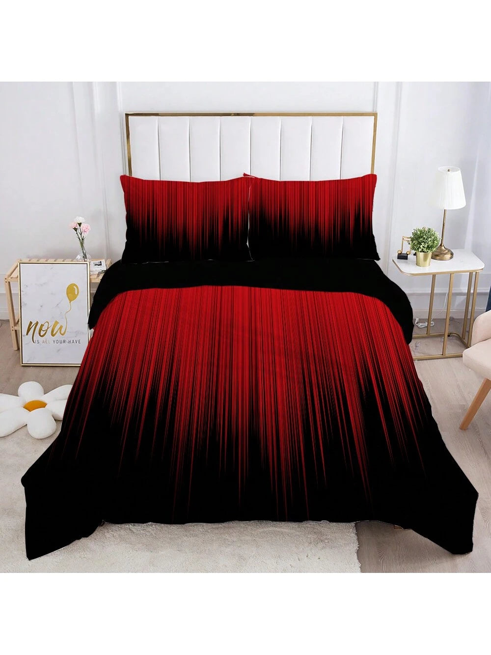 3pcs Red And Black Striped Pattern Duvet Cover Set (1*Duvet Cover + 2*Pillowcases, Without Core), Fashionable Pattern Bedding Room Decoration, Soft And Comfortable Bedding Set