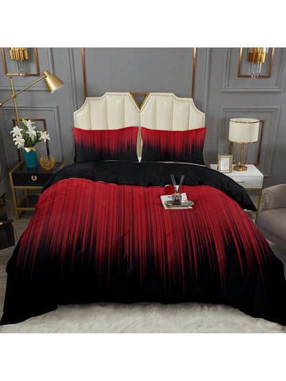 3pcs Red And Black Striped Pattern Duvet Cover Set (1*Duvet Cover + 2*Pillowcases, Without Core), Fashionable Pattern Bedding Room Decoration, Soft And Comfortable Bedding Set