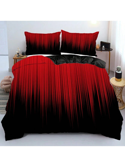 3pcs Red And Black Striped Pattern Duvet Cover Set (1*Duvet Cover + 2*Pillowcases, Without Core), Fashionable Pattern Bedding Room Decoration, Soft And Comfortable Bedding Set