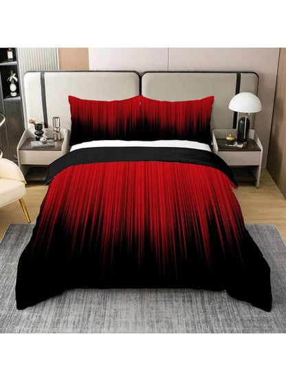 3pcs Red And Black Striped Pattern Duvet Cover Set (1*Duvet Cover + 2*Pillowcases, Without Core), Fashionable Pattern Bedding Room Decoration, Soft And Comfortable Bedding Set