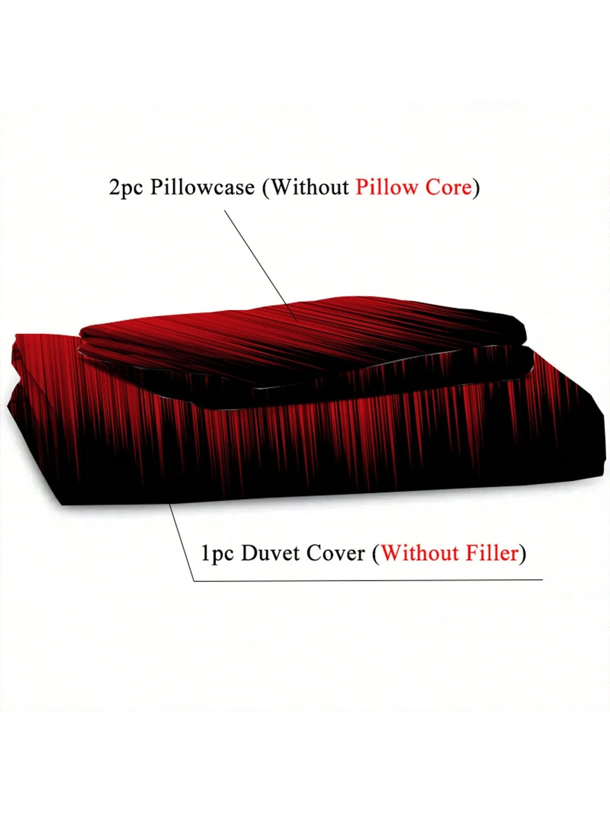 3pcs Red And Black Striped Pattern Duvet Cover Set (1*Duvet Cover + 2*Pillowcases, Without Core), Fashionable Pattern Bedding Room Decoration, Soft And Comfortable Bedding Set