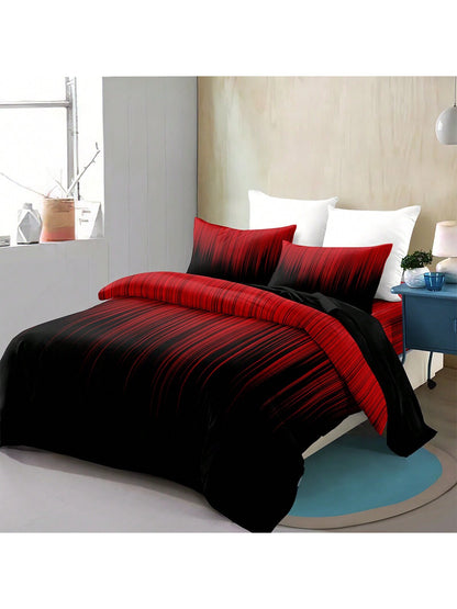 3pcs Red And Black Striped Pattern Duvet Cover Set (1*Duvet Cover + 2*Pillowcases, Without Core), Fashionable Pattern Bedding Room Decoration, Soft And Comfortable Bedding Set