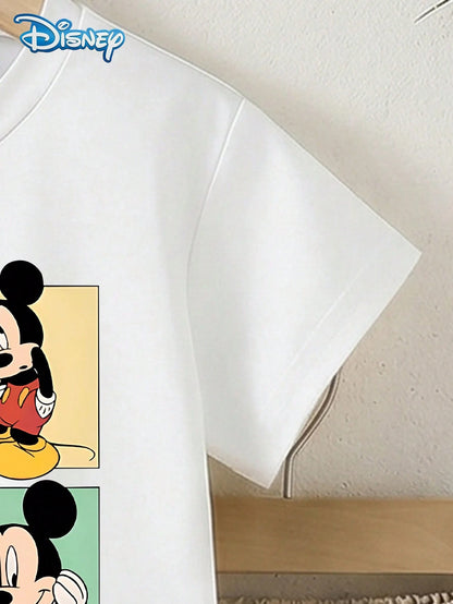 3pcs/Set Baby Boy Disney Graphic Tee & Khaki Shorts Set, Casual Comfortable Outfit For Everyday, Vacation, Party, Suitable For Infant Boys Under 3 Years Old