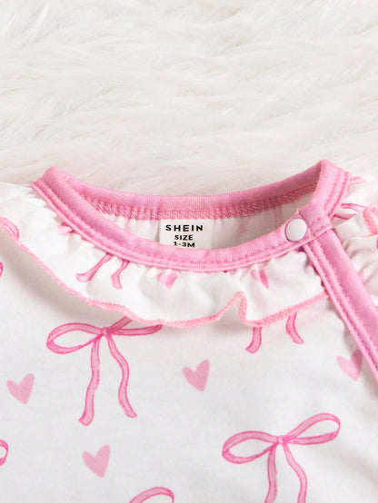 3pcs/Set Infant Baby Girls' Butterfly Print White Casual Long Sleeve Sleepwear With Romper, Hat And Bib Outfit Clothes