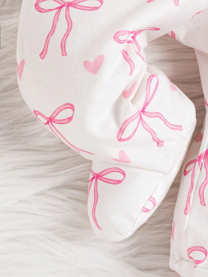 3pcs/Set Infant Baby Girls' Butterfly Print White Casual Long Sleeve Sleepwear With Romper, Hat And Bib Outfit Clothes
