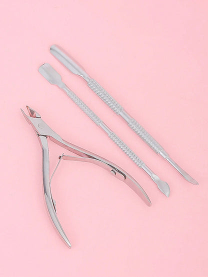 3pcs/Set Nails Exfoliating Tool Stainless Steel Scissors With Cuticle Pusher And Remover,Nail Supplies,Nail Tools,Nail Art Tools,Back To School,Nails,Nail Tools For Press On Nails