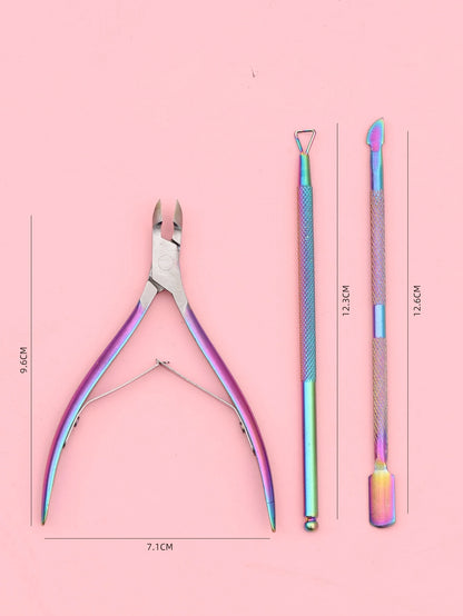 3pcs/Set Nails Exfoliating Tool Stainless Steel Scissors With Cuticle Pusher And Remover,Nail Supplies,Nail Tools,Nail Art Tools,Back To School,Nails,Nail Tools For Press On Nails