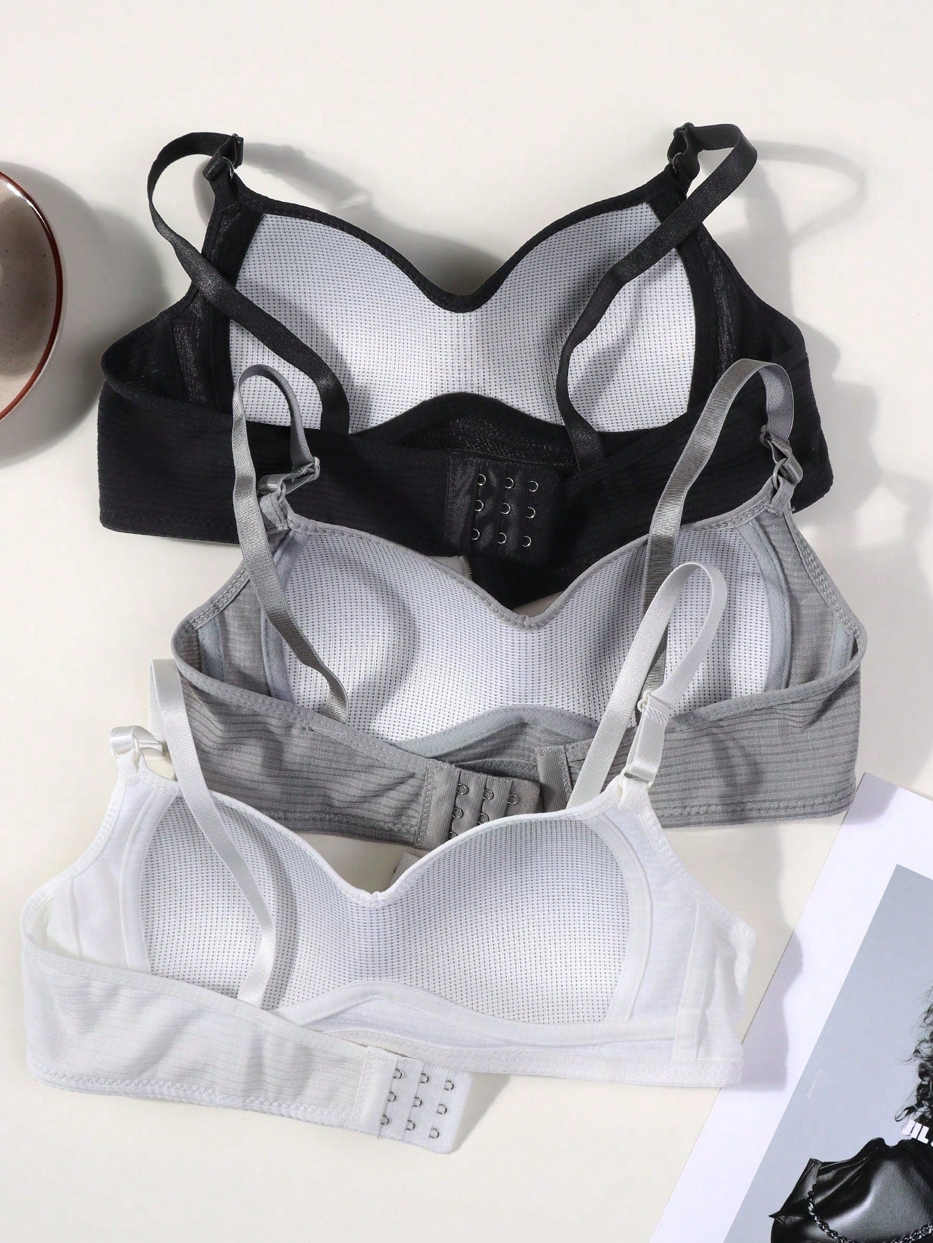 3pcs/Set Teenage Girls' Ribbed Comfortable Simple Style Bras, Suitable For 13-16 Years Old