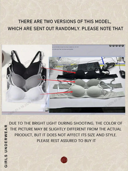3pcs/Set Teenage Girls' Ribbed Comfortable Simple Style Bras, Suitable For 13-16 Years Old