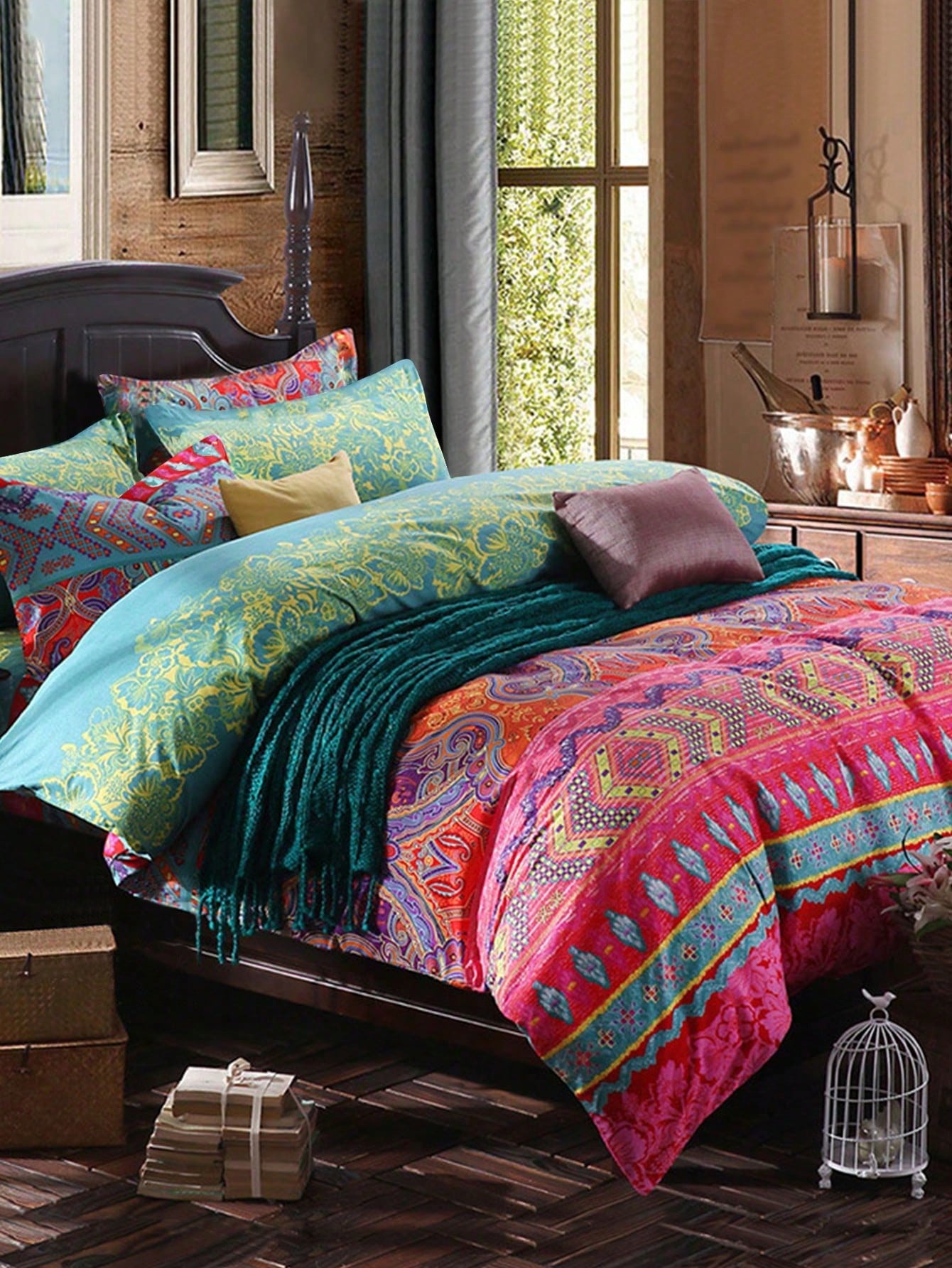 3pcs/set Tribal Print Duvet Cover Set Without Filler, Polyester Duvet Cover Set (1pc Comforter Cover,2pcs Pillowcase) For Bed