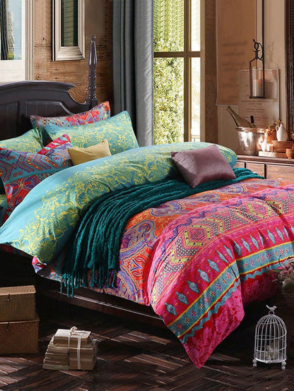3pcs/set Tribal Print Duvet Cover Set Without Filler, Polyester Duvet Cover Set (1pc Comforter Cover,2pcs Pillowcase) For Bed