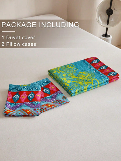 3pcs/set Tribal Print Duvet Cover Set Without Filler, Polyester Duvet Cover Set (1pc Comforter Cover,2pcs Pillowcase) For Bed