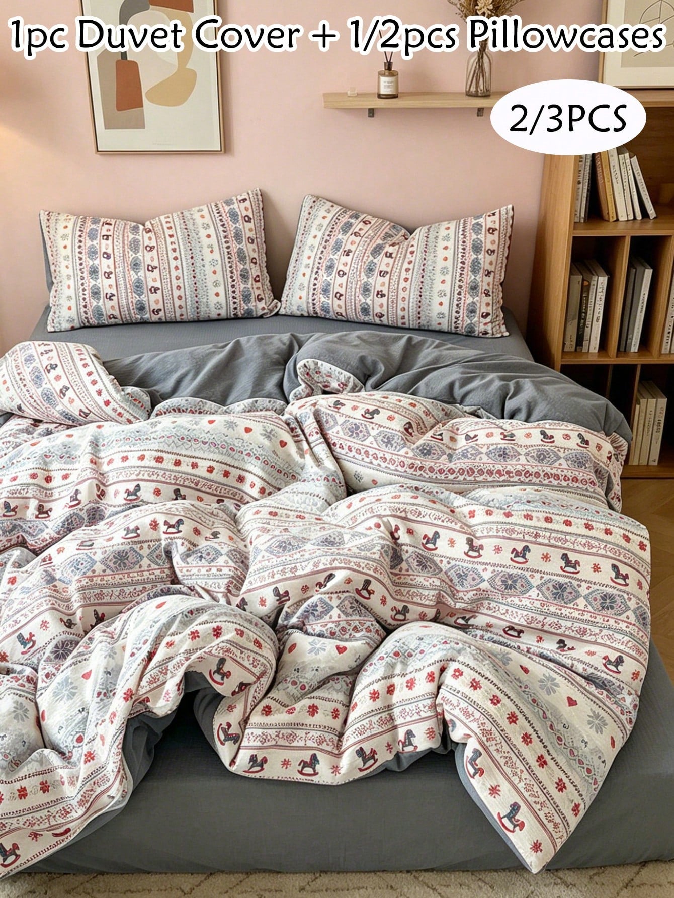 3pcs/set Tribal Print Duvet Cover Set Without Filler, Polyester Duvet Cover Set (1pc Comforter Cover,2pcs Pillowcase) For Bed