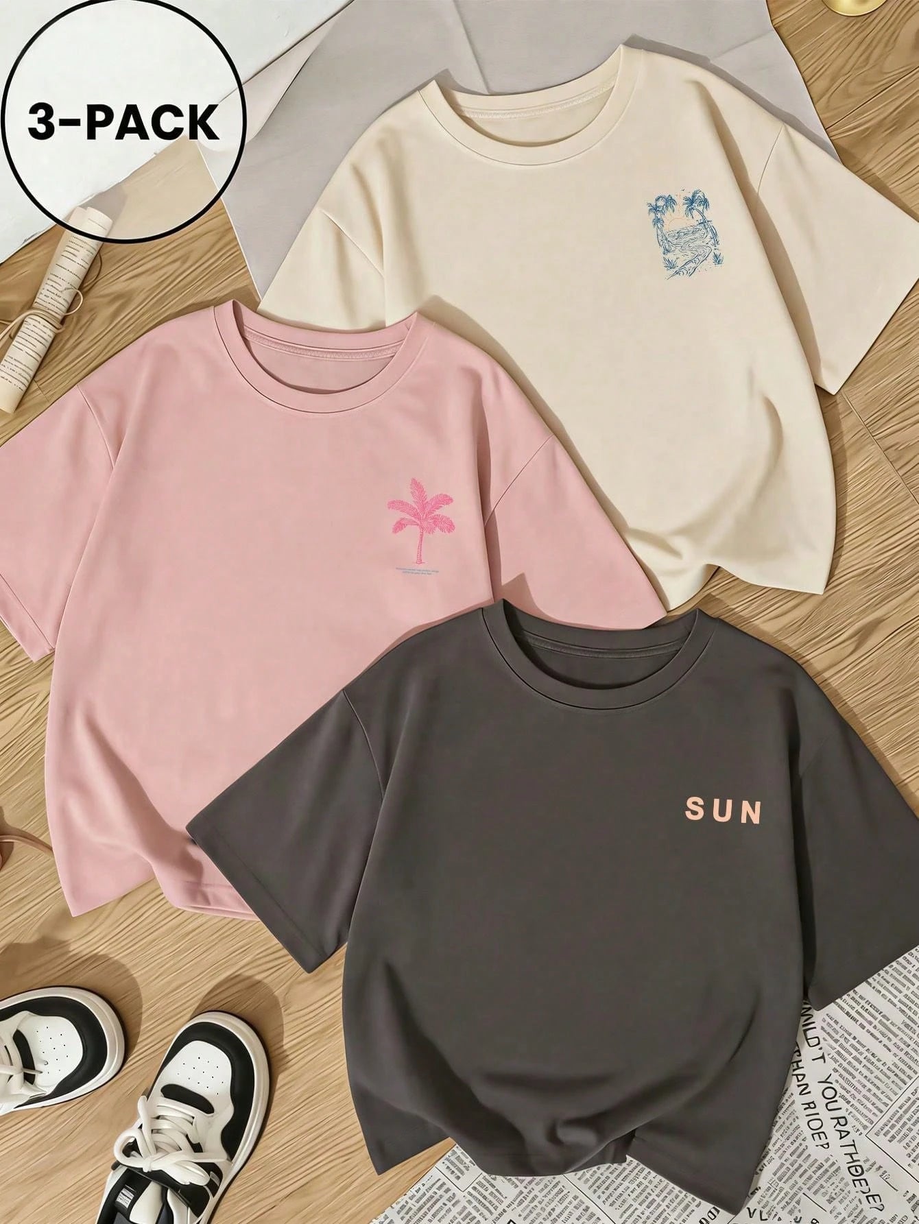 3pcs/Set Women's Summer New Fashion Letter Print Loose Casual T-Shirts, Versatile Daily Casual Wear, Streetwear
