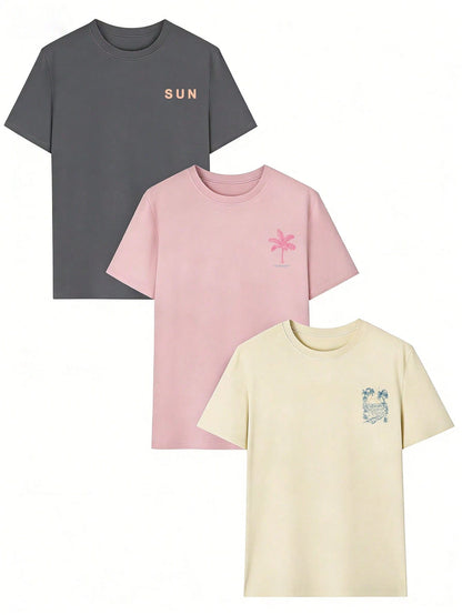 3pcs/Set Women's Summer New Fashion Letter Print Loose Casual T-Shirts, Versatile Daily Casual Wear, Streetwear