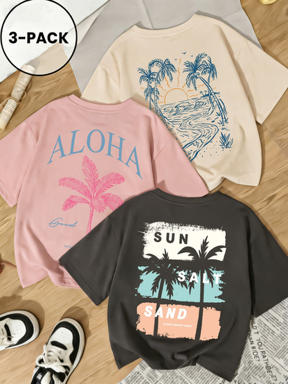 3pcs/Set Women's Summer New Fashion Letter Print Loose Casual T-Shirts, Versatile Daily Casual Wear, Streetwear