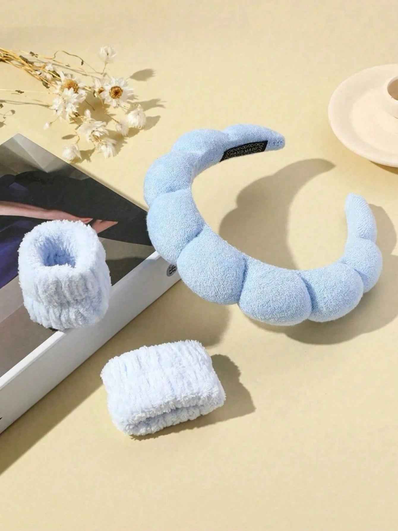 3pcs Solid Bath Headband & Bath Wrist Band Set Home Bathroom Decor Fall Decor Back To School Hair Accessories