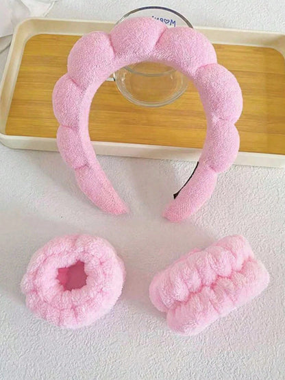 3pcs Solid Bath Headband & Bath Wrist Band Set Home Bathroom Decor Fall Decor Back To School Hair Accessories