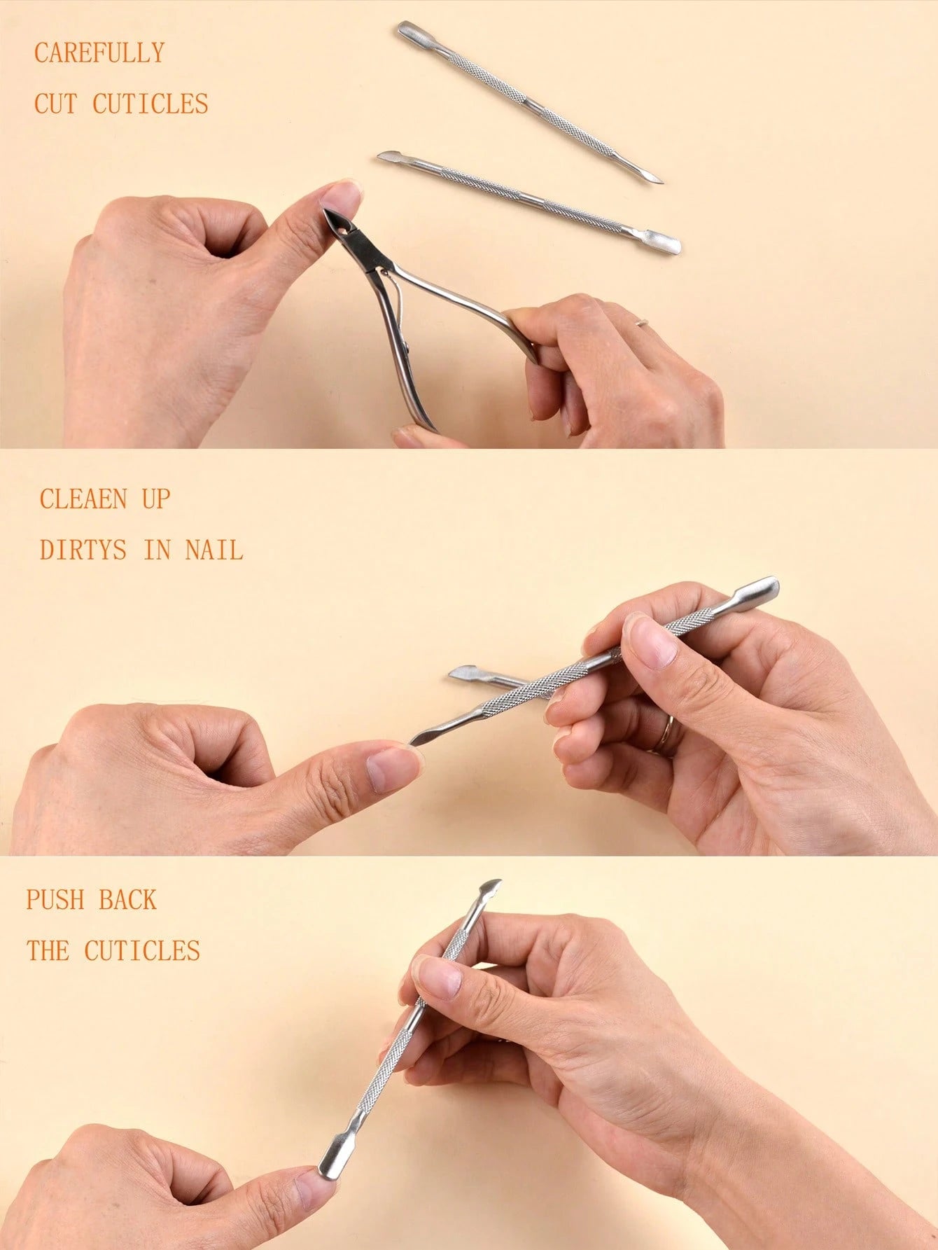3pcs Stainless Steel Nail Dead Skin Remover Pusher & Pliers Set,Nail Supplies,Nail Tools,Nail Art Tools,Back To School,Nails,Nail Tools For Press On Nails,Manicure Pedicure Tools