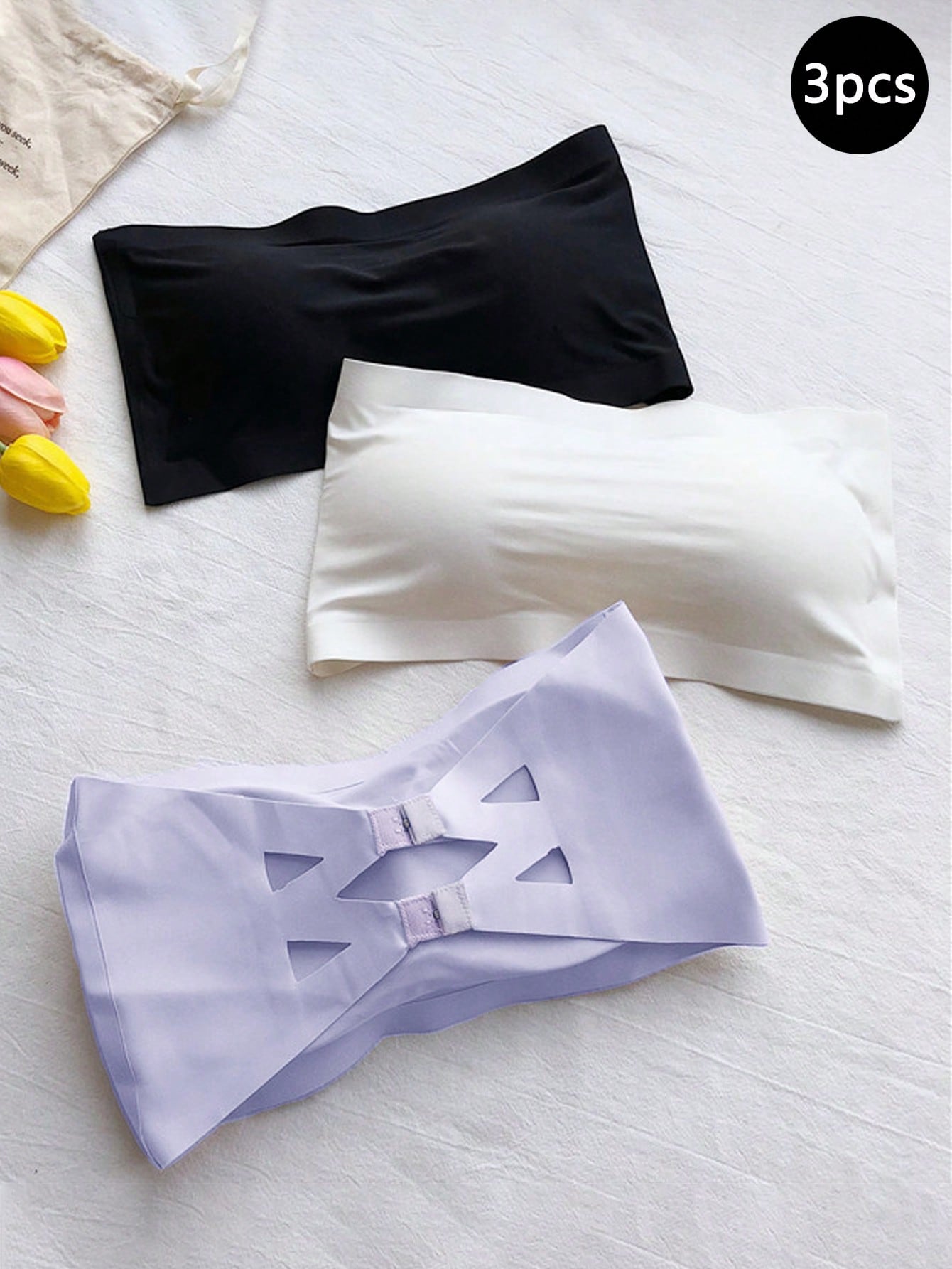 3pcs Teen Girl Seamless Ice Silk Wrapped Chest Shoulder-Strapless, Traceless, Beauty Back Anti-Light-Invisible-Buckle Bra